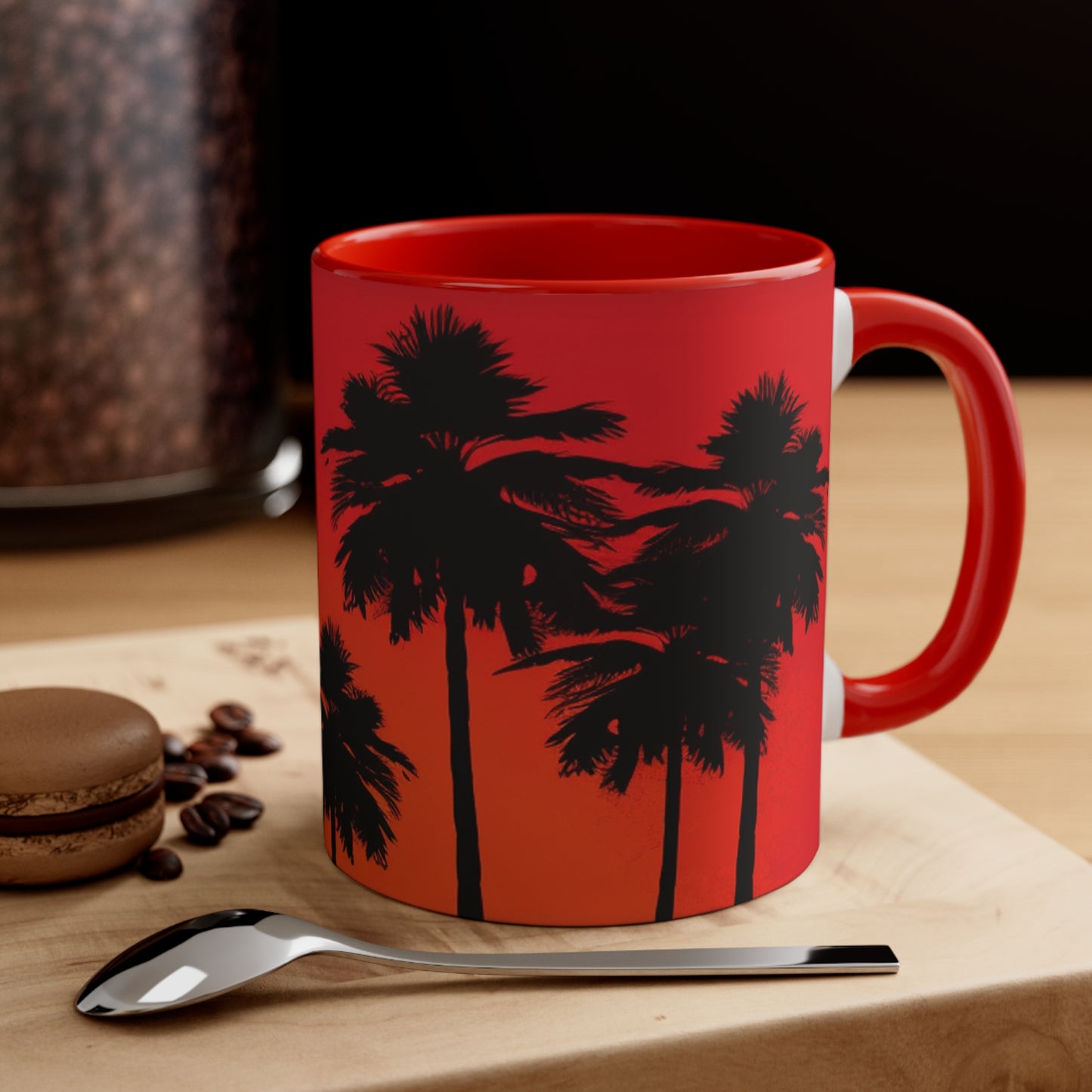 Tropical Coffee Mug, 11oz red black white palm trees