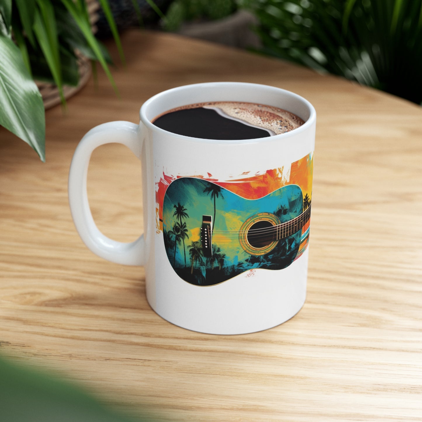 Hawaiian tiki tropical guitar Coffee cup, great gift for anyone and everyone.