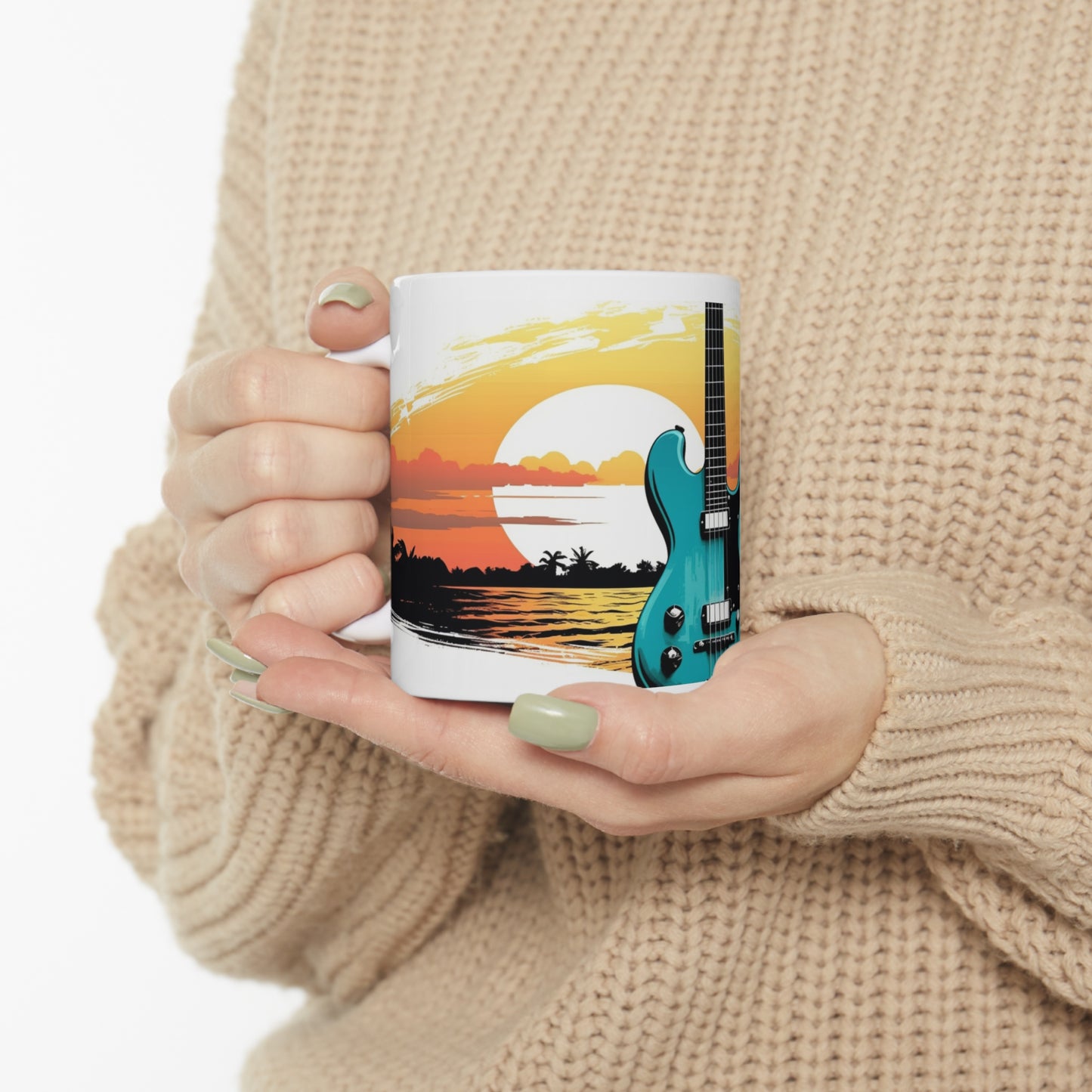 🌴🎸Guitars in paradise island tiki Hawaiian tropical coffee cup perfect gift for anyone and everyone!