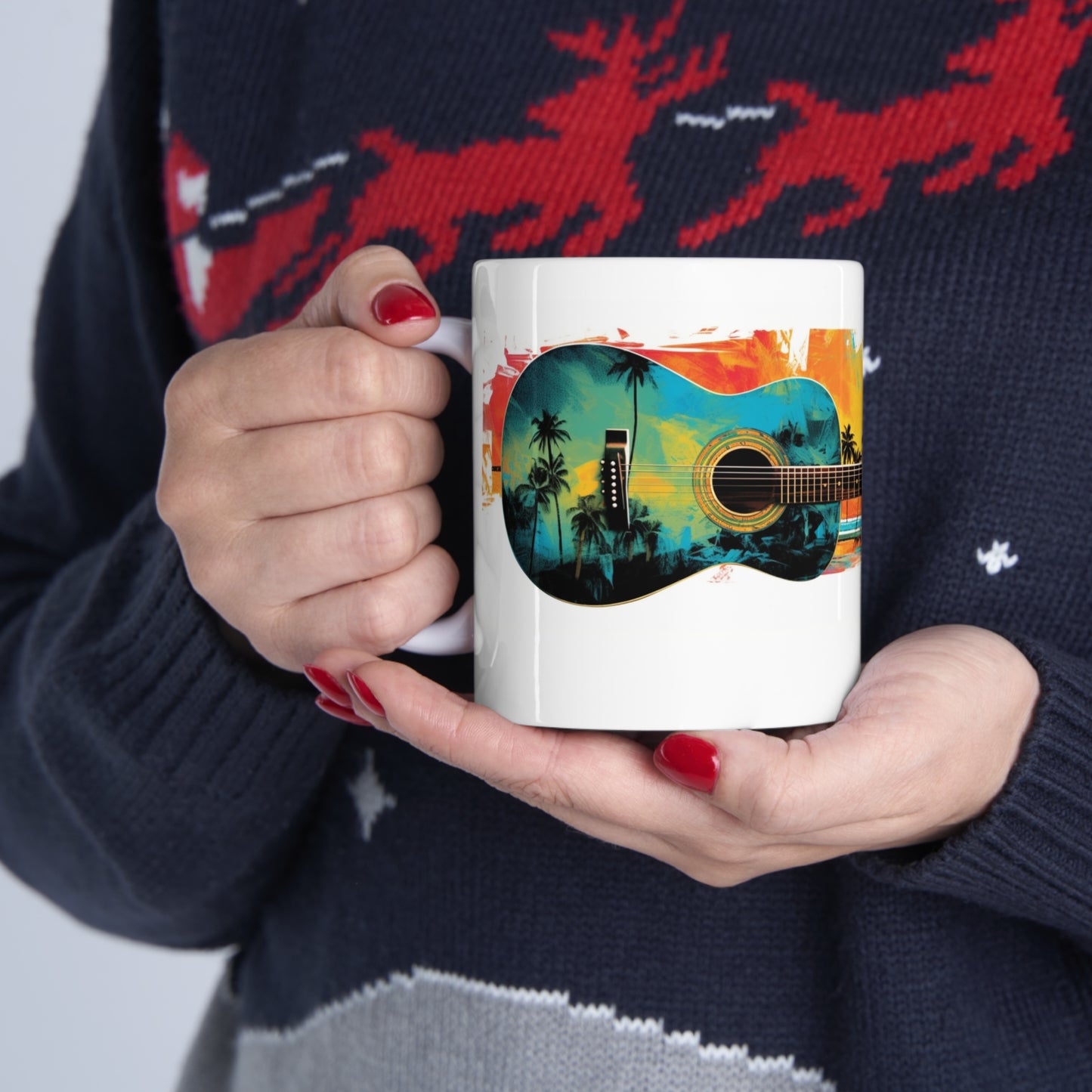 Hawaiian tiki tropical guitar Coffee cup, great gift for anyone and everyone.