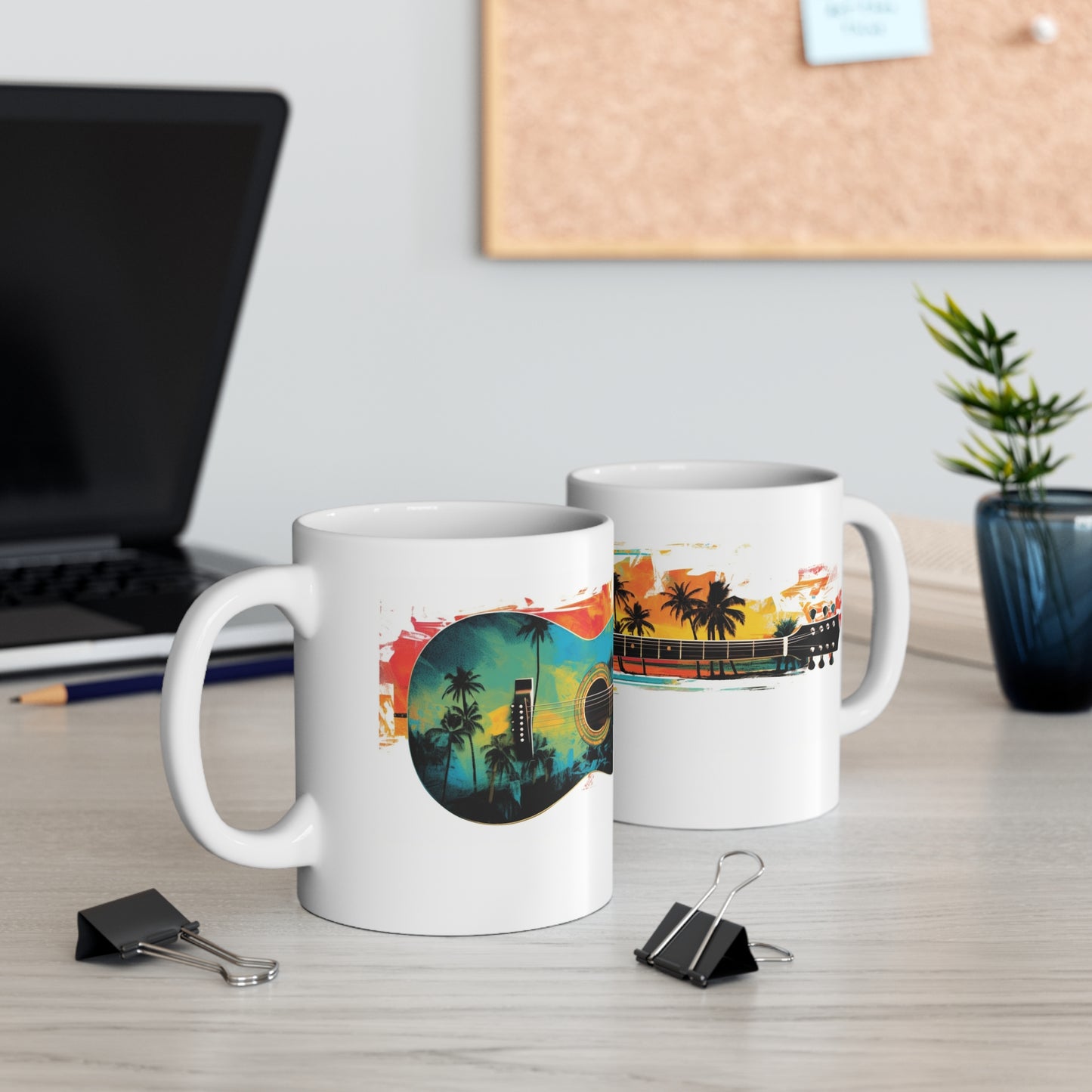 Hawaiian tiki tropical guitar Coffee cup, great gift for anyone and everyone.